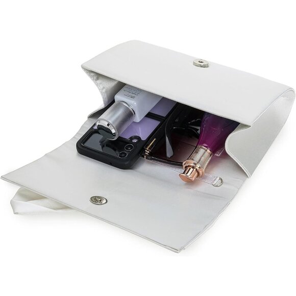 ⚡ Women\'s Elegant Evening White Satin Bow Shoulder Chain Strap Clutch Handbag